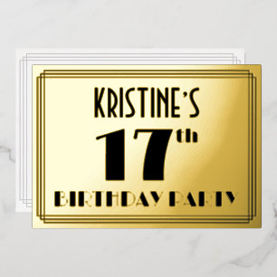 Invitation En Aluminium Fête des 17 ans — Style Art Déco “17” + Nom