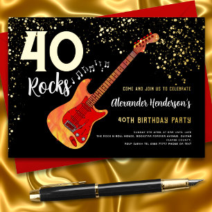Invitation En Aluminium Fête des 40 ans Rock and Roll Paillettes d'Or