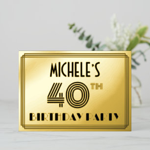 Invitation En Aluminium Fête des 40 ans — Style Art Déco « 40 » & Nom