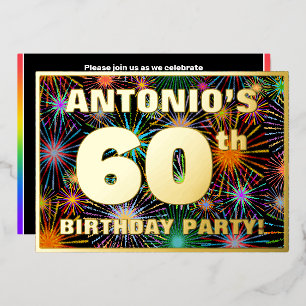 Invitation En Aluminium Fête des 60 ans — Feu d'artifice coloré et amusant