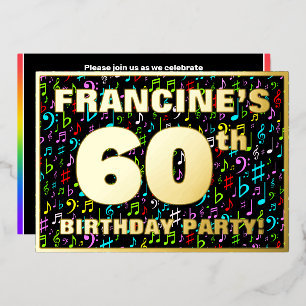 Invitation En Aluminium Fête des 60 ans — Symboles de musique amusants et 