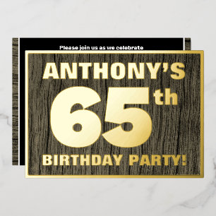 Invitation En Aluminium Fête des 65 ans : motif gras imitation bois