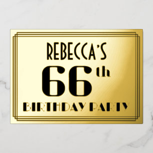 Invitation En Aluminium Fête des 66 ans : décoration Art Déco “66” et nom