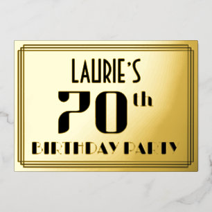 Invitation En Aluminium Fête des 70 ans : décoration Art Déco “70” et nom