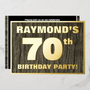 Invitation En Aluminium Fête des 70 ans : motif gras imitation bois