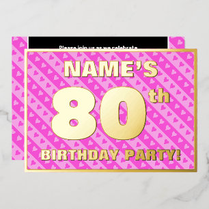 Invitation En Aluminium Fête des 80 ans — Cœurs roses et rayures amusants