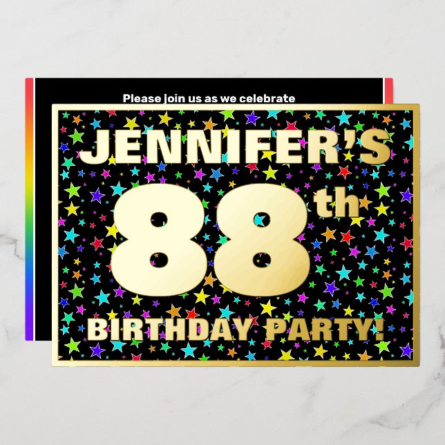 Invitation En Aluminium Fête des 88 ans — motif d'étoiles amusantes et col (Recto/Verso)