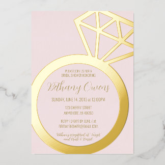 Invitation En Aluminium Fête des mariées à anneaux rose et or, Mariage