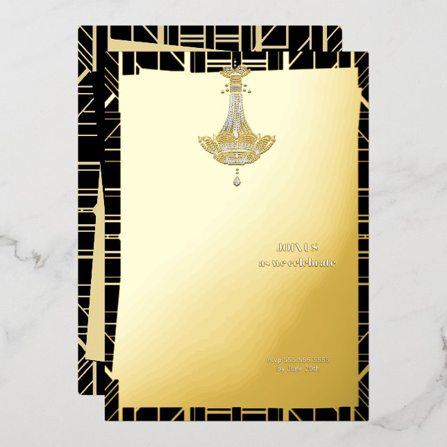 Invitation En Aluminium Fête des mariées à rabat classique GOLD Gatsby (Recto/Verso)