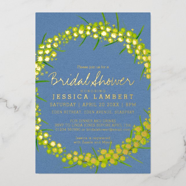 Invitation En Aluminium Fête des mariées Acacia fleurs d'art jaune (Recto)