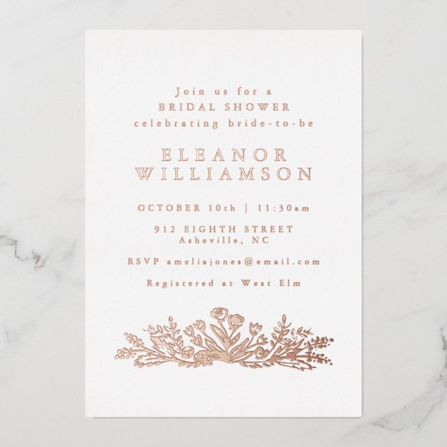 Invitation En Aluminium Fête des mariées botanique minimaliste Rose Gold F (Recto)