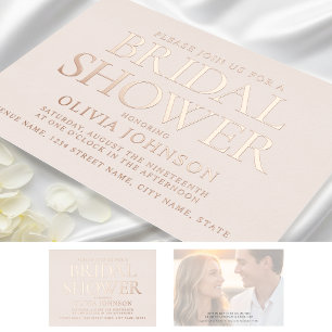 Invitation En Aluminium Fête des mariées Chic Photo Rose Pale Or