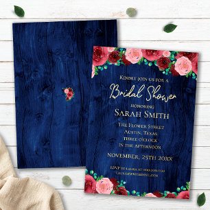 Invitation En Aluminium Fête des mariées d'aquarelle marine Burgundy Gold
