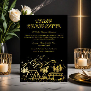 Invitation En Aluminium Fête des mariées de camping Black and Gold