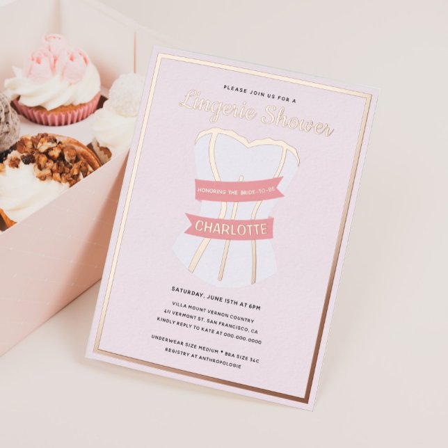 Invitation En Aluminium Fête des mariées de lingerie rose pâle Pressée (Créateur téléchargé)
