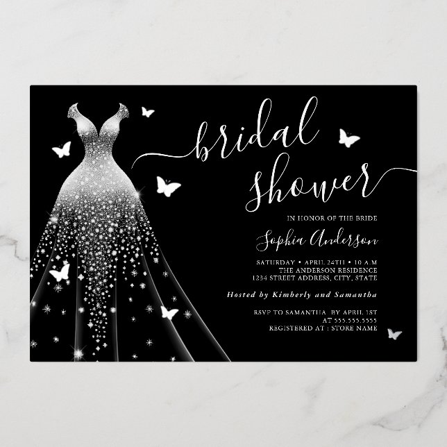 Invitation En Aluminium Fête des mariées de robe papillon (Recto)