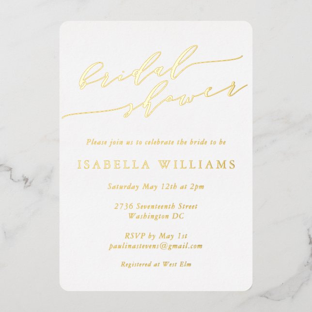 Invitation En Aluminium Fête des mariées de script classique minimaliste O (Recto)