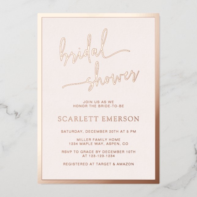Invitation En Aluminium Fête des mariées de script Rose or (Recto)