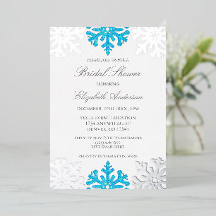 Invitation En Aluminium Fête des mariées d'hiver Silver Blue Snowflake