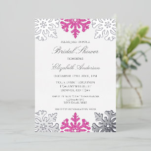 Invitation En Aluminium Fête des mariées d'hiver Silver Pink Snowflake