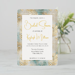Invitation En Aluminium Fête des mariées Feuille Tropical Aqua Gold