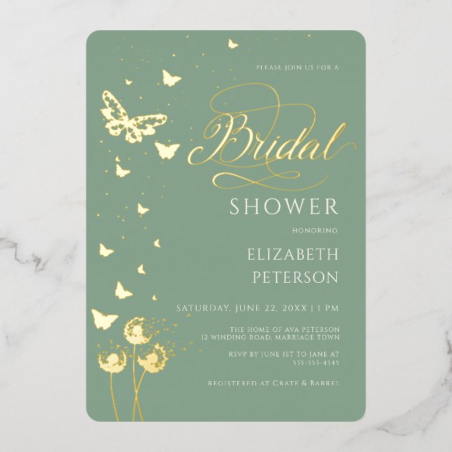 Invitation En Aluminium Fête des mariées Fleur sauvage des papillons de ja (Recto)