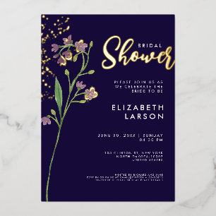 Invitation En Aluminium Fête des mariées Fleur sauvage Gold Foil