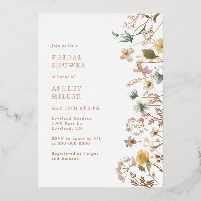 Invitation En Aluminium Fête des mariées Florale rose or (Recto)