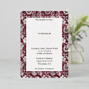 Invitation En Aluminium Fête des mariées florale rouge bordeaux argent