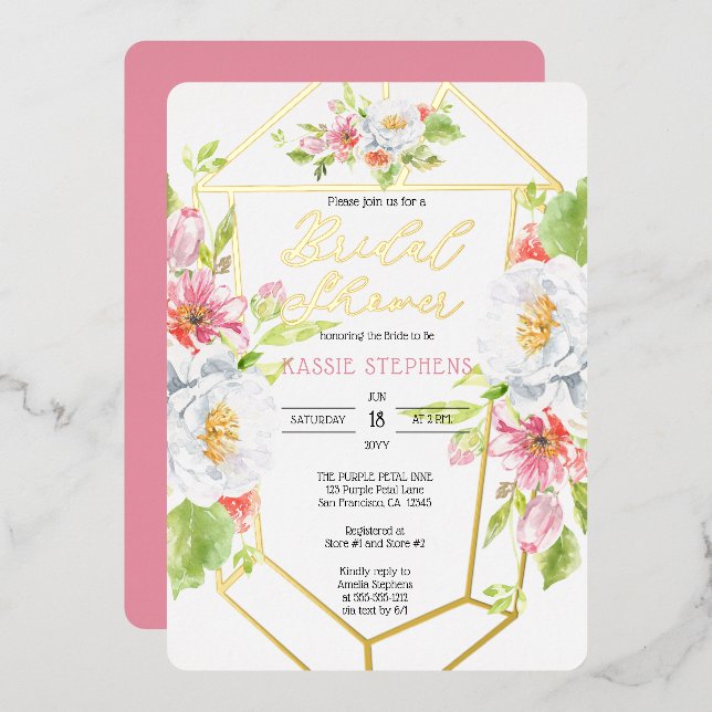 Invitation En Aluminium Fête des mariées géométrique florale Boho-Chic - O (Recto/Verso)