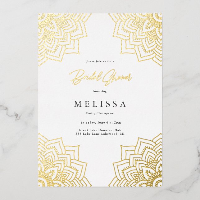 Invitation En Aluminium Fête des mariées Mandala Gold Delicate blanche (Recto)