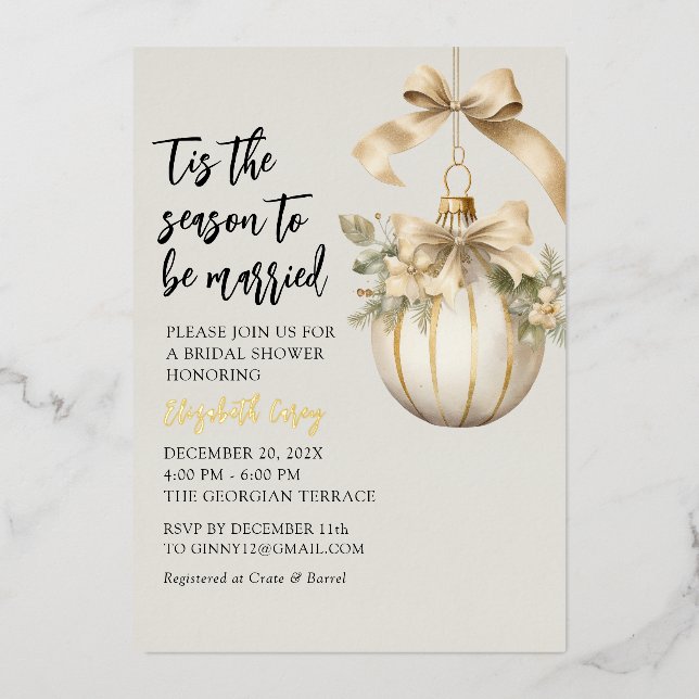 Invitation En Aluminium Fête des mariées Or moderne | Ornements de Noël (Recto)
