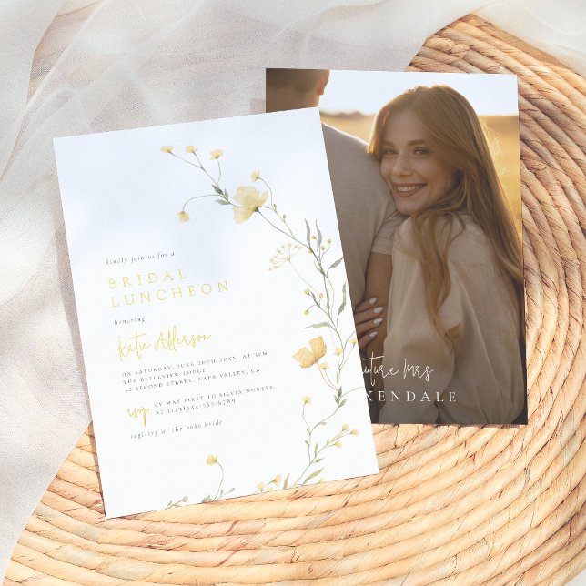 Invitation En Aluminium Fête des mariées photo Real Foil Fleur sauvage Boh (Créateur téléchargé)