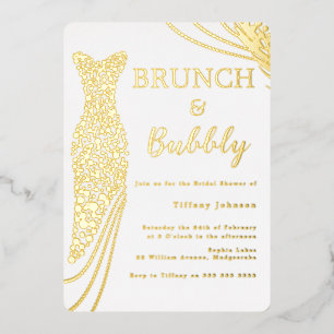 Invitation En Aluminium Fête des mariées Robe à huile d'or Brunch & Bubbly