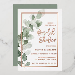 Invitation En Aluminium Fête des mariées Rose Feuille vert Gold Foil front