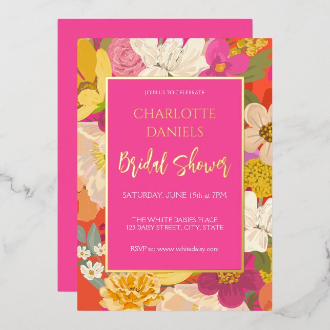 Invitation En Aluminium Fête des mariées rose fleurie du jardin (Recto/Verso)