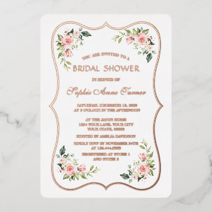 Invitation En Aluminium Fête des mariées Rose Gold Frame de luxe Fleurs ro