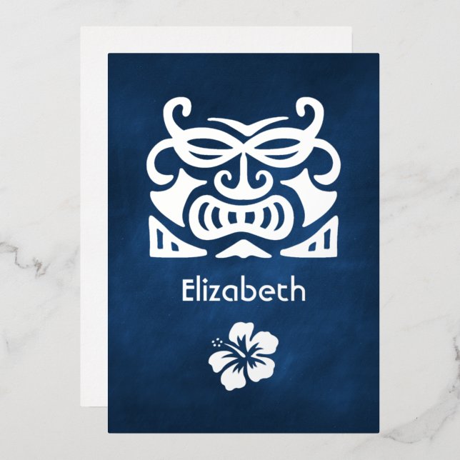 Invitation En Aluminium Fête des mariées tropicale bleu marine et argent (Recto/Verso)