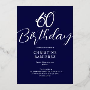 Invitation En Aluminium Fête des soixante ans Navy Blue Argent Photo