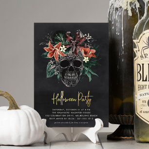 Invitation En Aluminium Fête d'Halloween au crâne floral tropical