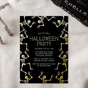 Invitation En Aluminium Fête d'Halloween de squelettes dansants effrayants
