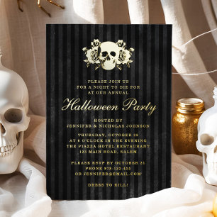 Invitation En Aluminium Fête d'Halloween gothique crâne doré noir