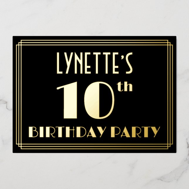 Invitation En Aluminium Fête du 10e anniversaire : Art Déco Look "10", ave (Recto)