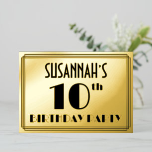 Invitation En Aluminium Fête du 10e anniversaire — Art Déco Look "10" + No