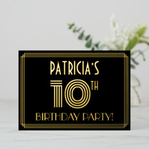 Invitation En Aluminium Fête du 10e anniversaire — Style Art Déco "10" + N