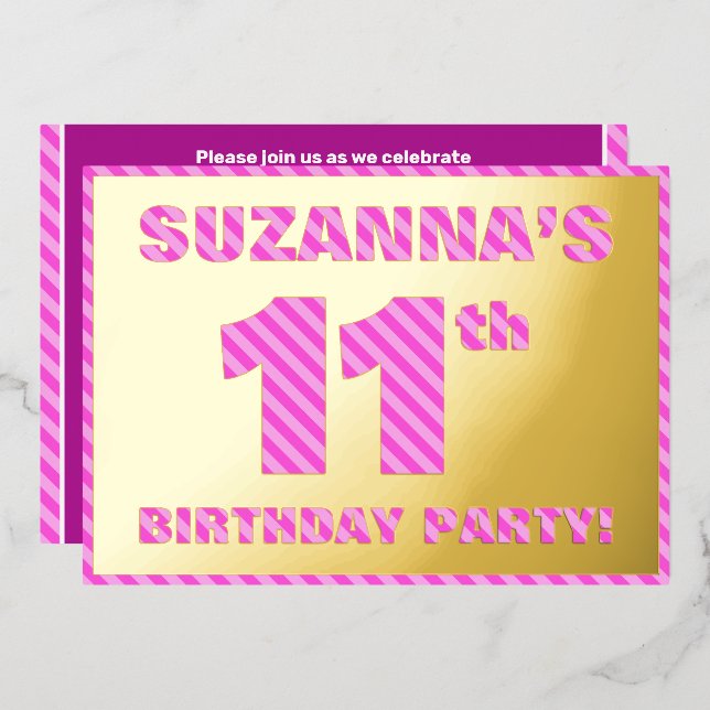 Invitation En Aluminium Fête du 11e anniversaire — Audacieux, amusant, ros (Recto/Verso)