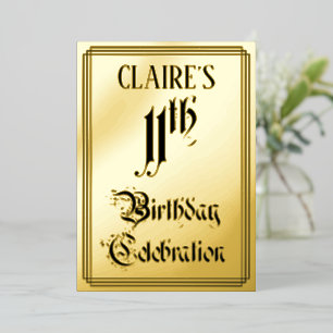 Invitation En Aluminium Fête du 11e anniversaire — Script élégant + Nom pe