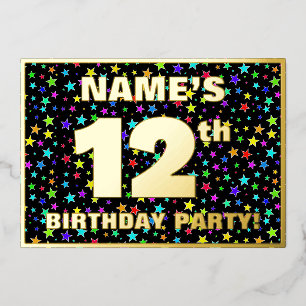 Invitation En Aluminium Fête du 12e anniversaire — Amusant, Colorful Stars