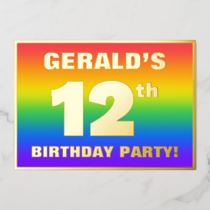 Invitation En Aluminium Fête du 12e anniversaire : Amusant, Motif arc-en-c