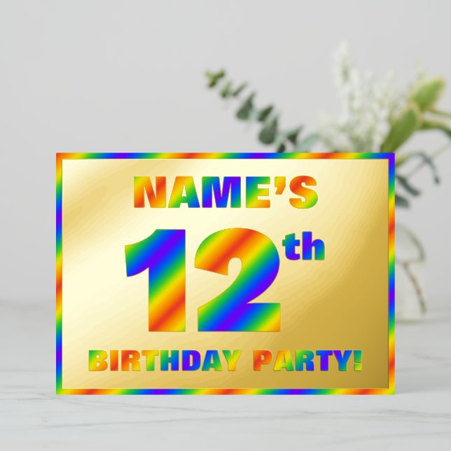Invitation En Aluminium Fête du 12e anniversaire — Amusant, Rainbow Spectr (Debout devant)
